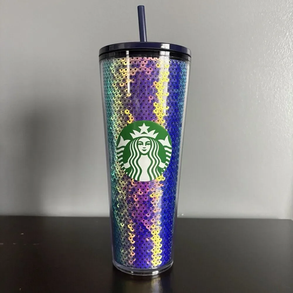 Starbucks Sequin Iridescent Tumbler Dark Venti 24oz Cold Cup NWT